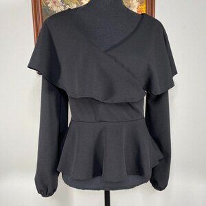 Top Chic Pleated Blouse Top Women's Large Scoop Neck Elastic Black Casual USA